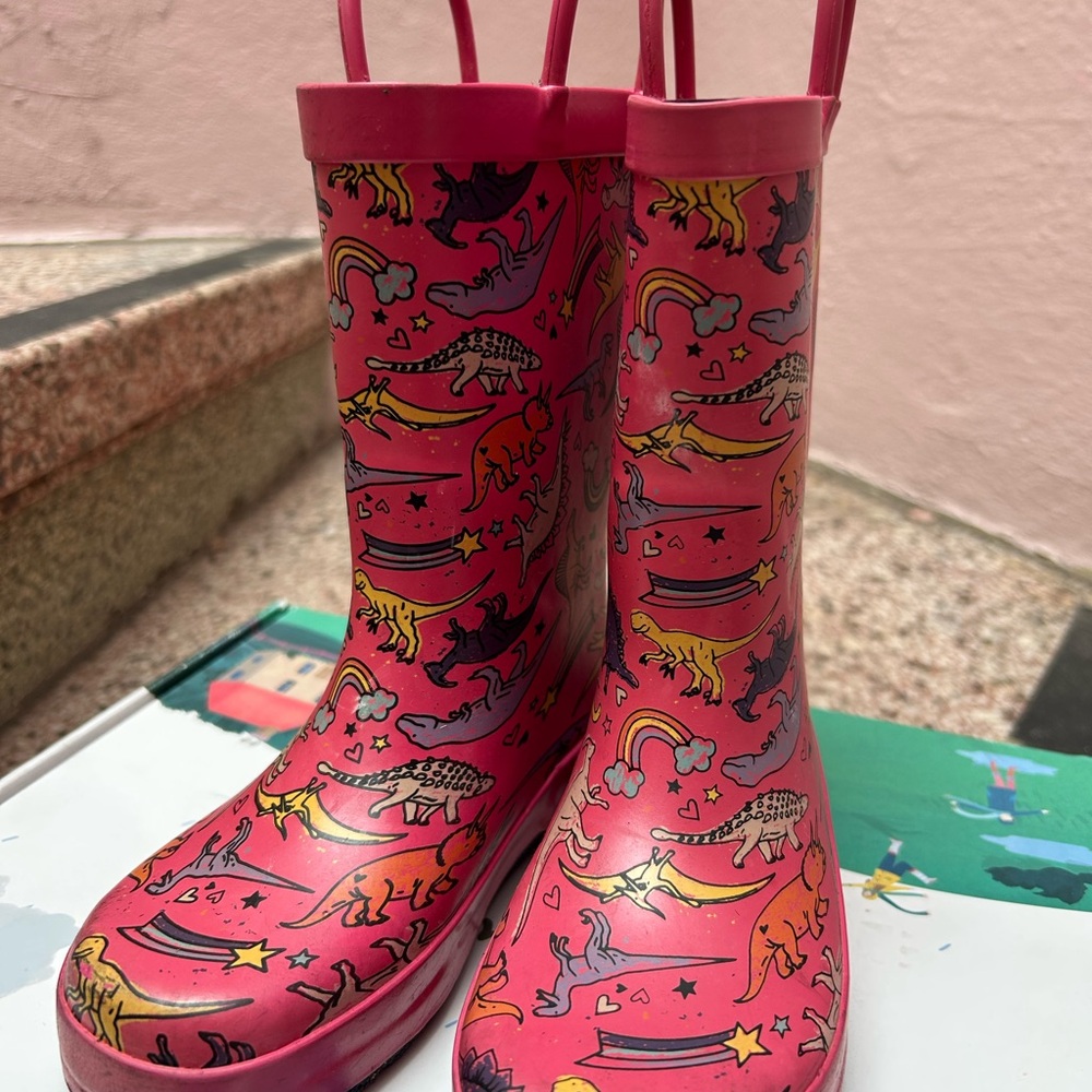 Target Pink Dinosaur and Rainbow Rain Boots